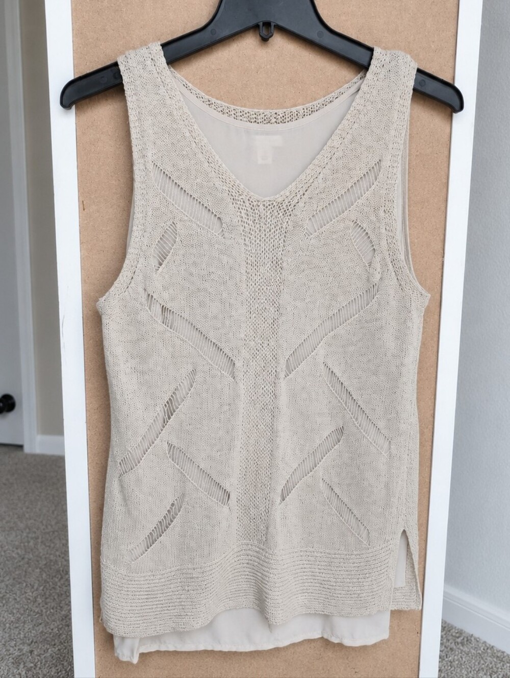 Cato Beige Knit Sleeveless Layered Tunic Top Small Boho Crochet Tank